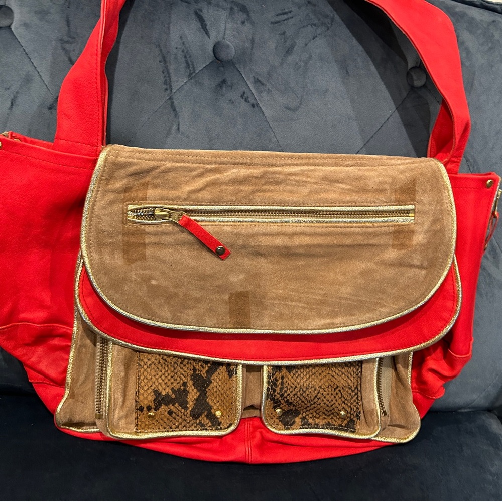 COPY - NWOT/ Suede and Vegan Leather/ red and animal print bag
